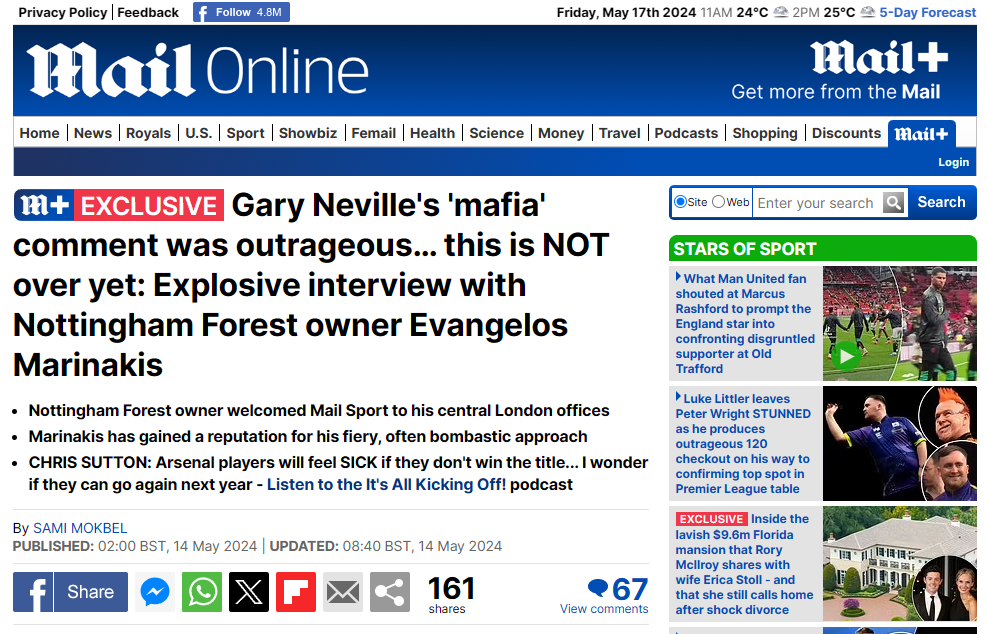 Explosive interview with Nottingham Forest owner Evangelos Marinakis